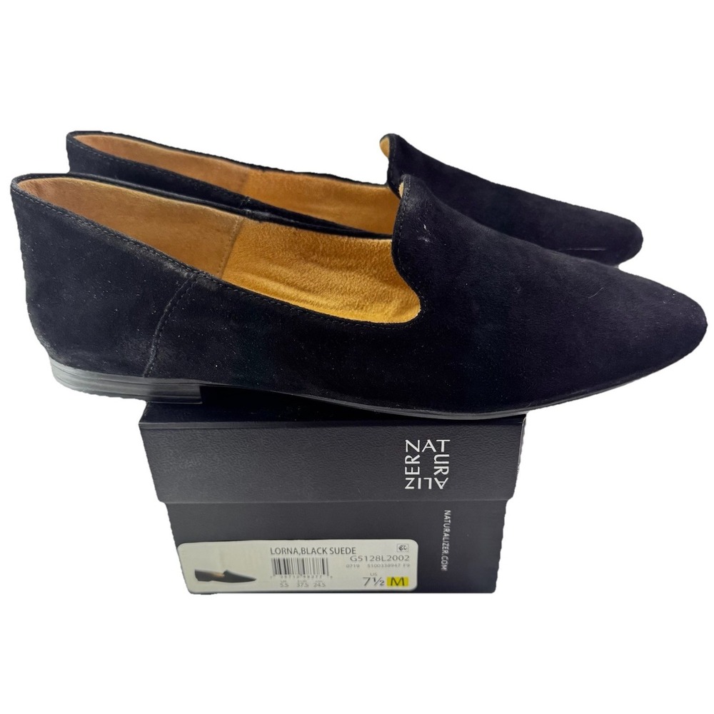 Women's NATURALIZER Black Suede Loafers Shoes Slip On Size 7.5 M Lorna